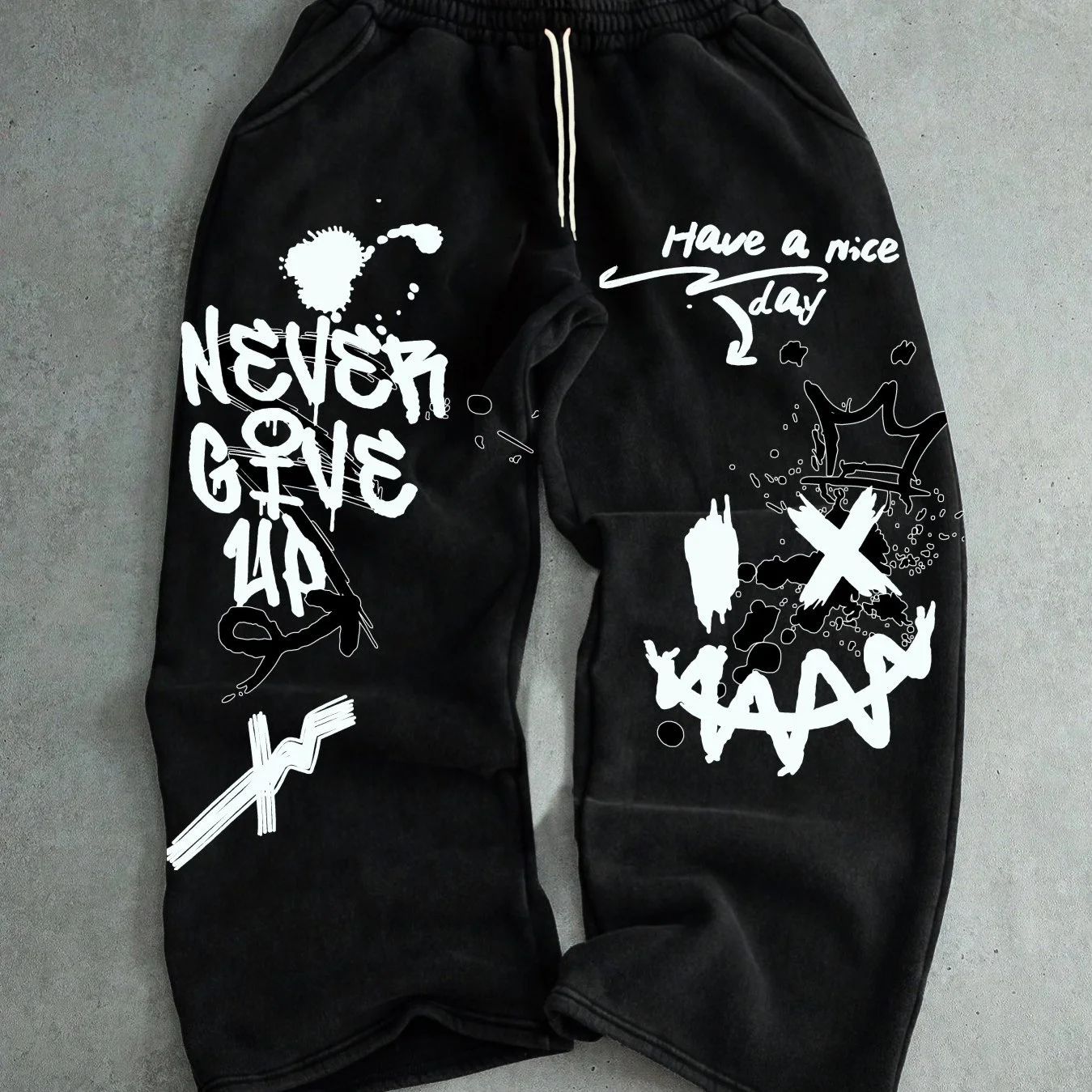 Trendy Design Graffiti Style Straight Pants Trendy Street Style Loose Sanitary Pants Casual Versatile Men's/Kids Pants