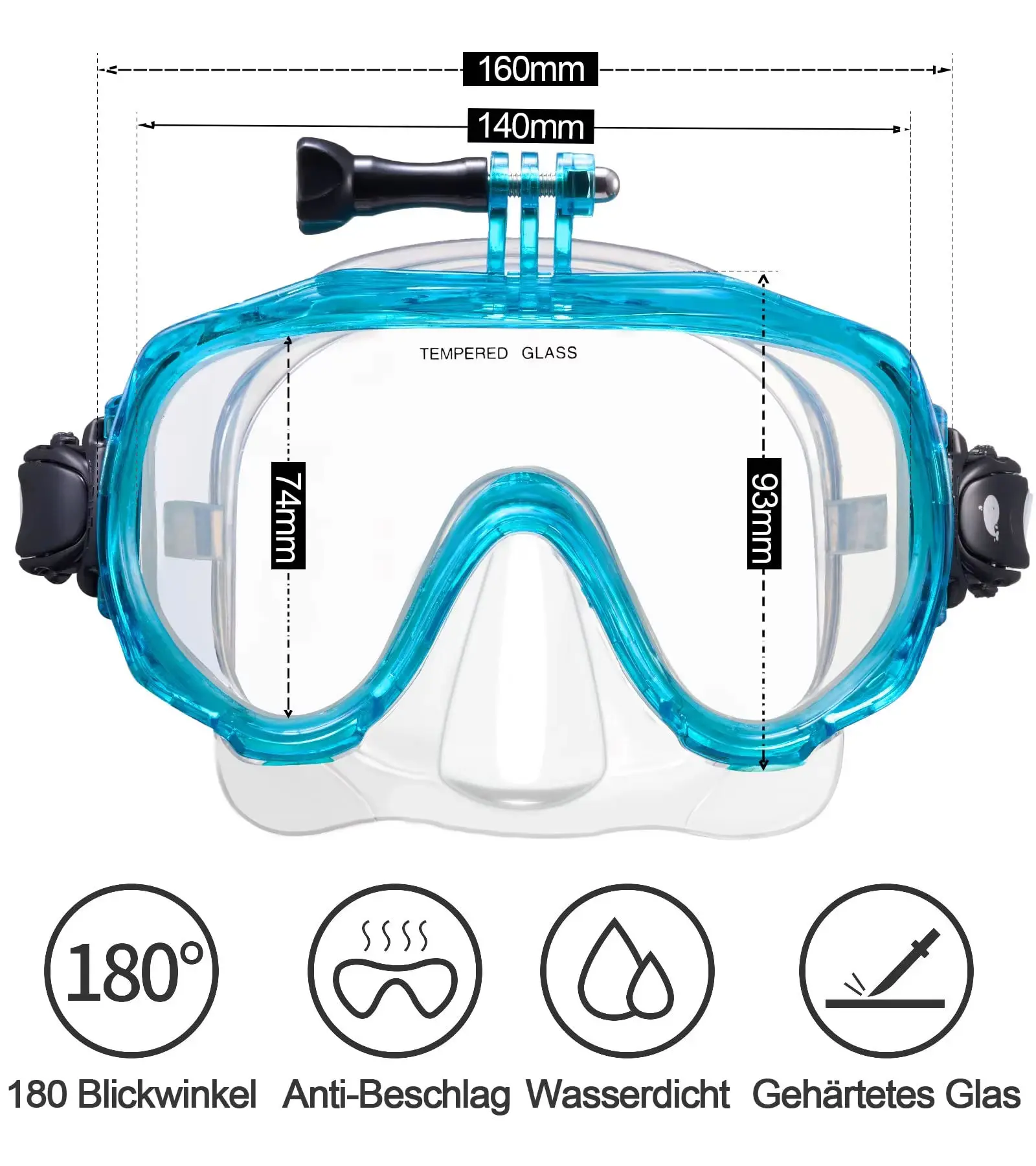 Tempered Glass Lens Diving Mask Leak Proof Anti Fog Anti UV Design With Sports Camera Adjustable Headband Adult Diving Maskpromo