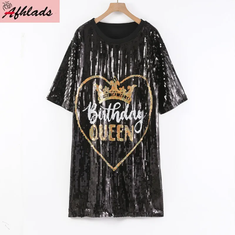 Designer Letter Print Short Sleeve T-Shirt Female Summer Sequin Loose Streetwear Hip Hop High Quality Night Club Women's Tops