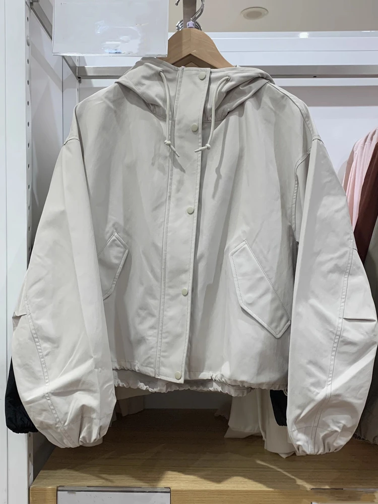 

Водонепроницаемая женская куртка для активного отдыха, осенняя повседневная укороченная куртка с капюшоном, универсальная ветрозащитная куртка из полиэфирного волокна на молнии