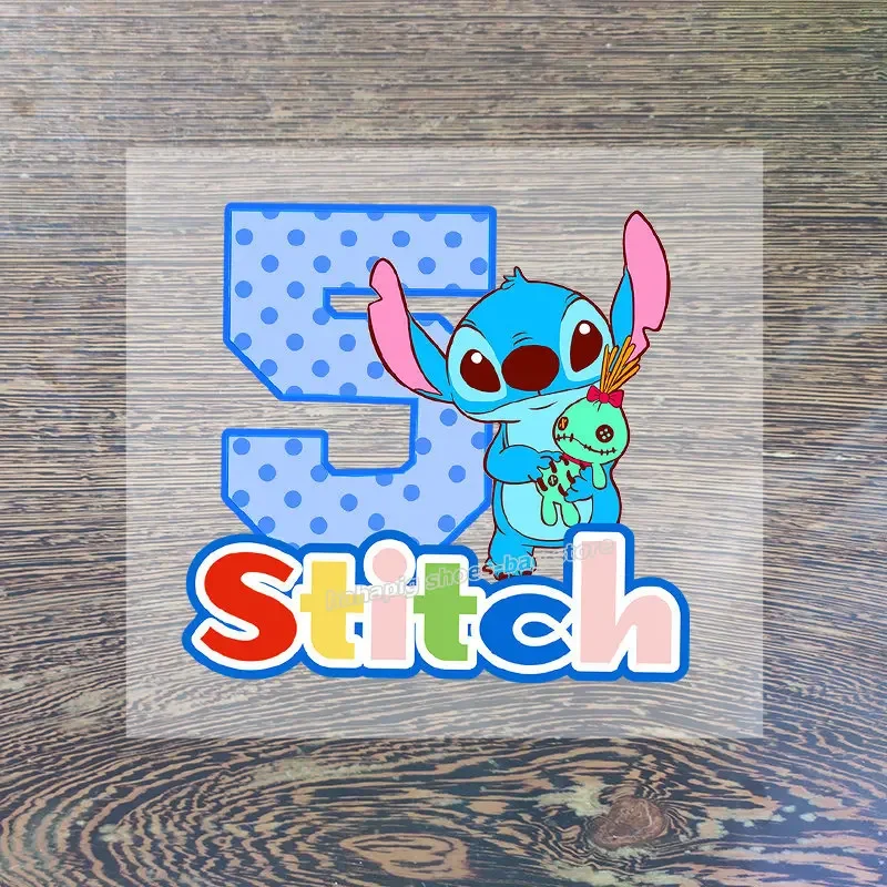 Disney Stitch Angel Number Clothing Patches Hot Transfer Boy Girl Birthday Clothes Sticker Iron on Baby T Shirt Cartoon Patch