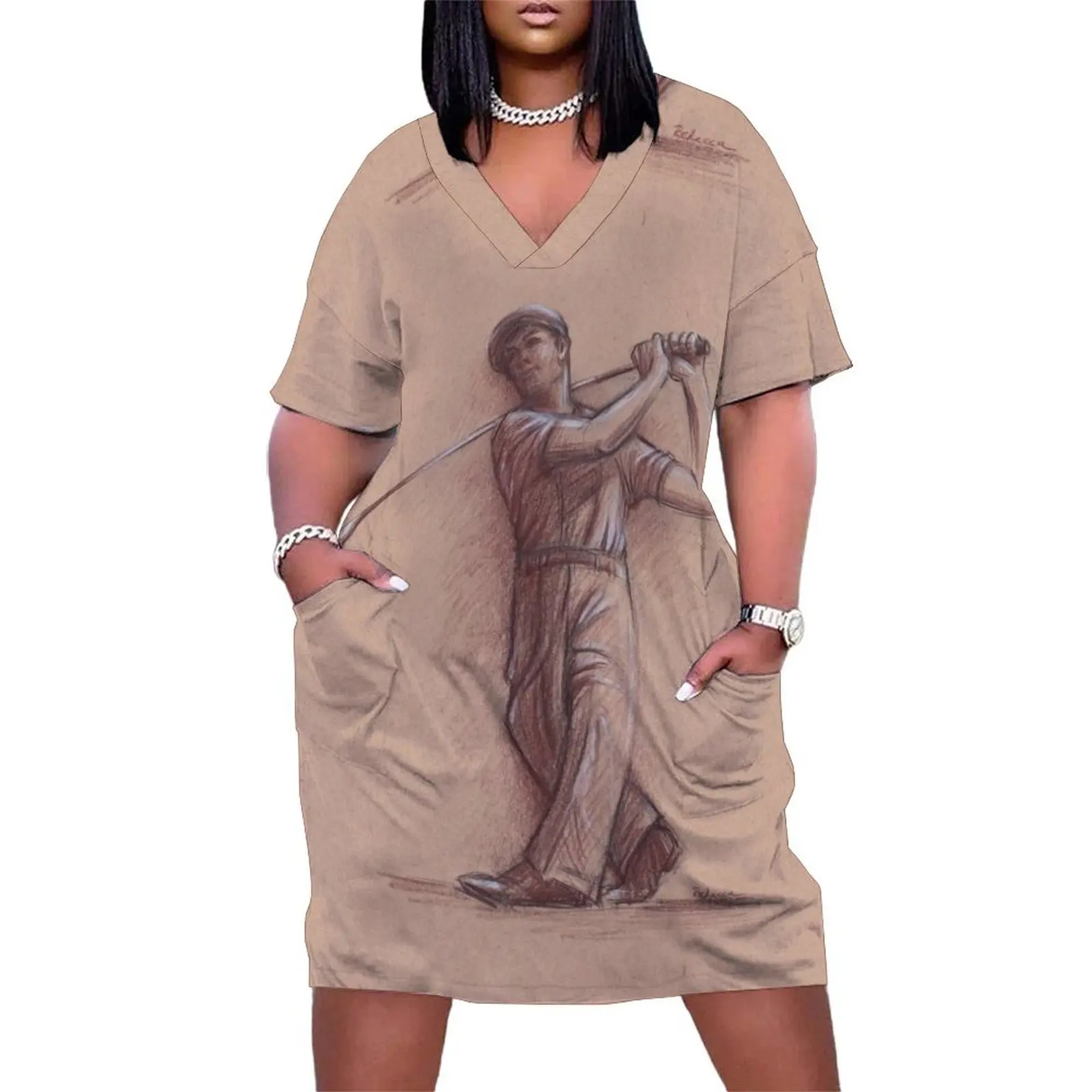 

Ben Hogan - Pencil drawing of the Legendary Golf Master Loose Pocket Dress Elegant gown luxury dress dress women summer