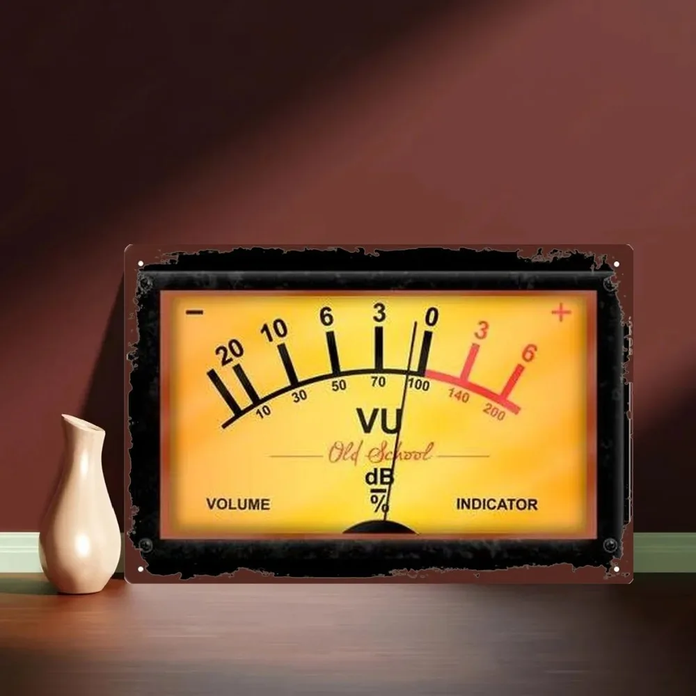 Vintage Audio VU Meter 2D Flat Iron Wall Decor Retro DB Scale Indicator Art for Home Music Room Studio