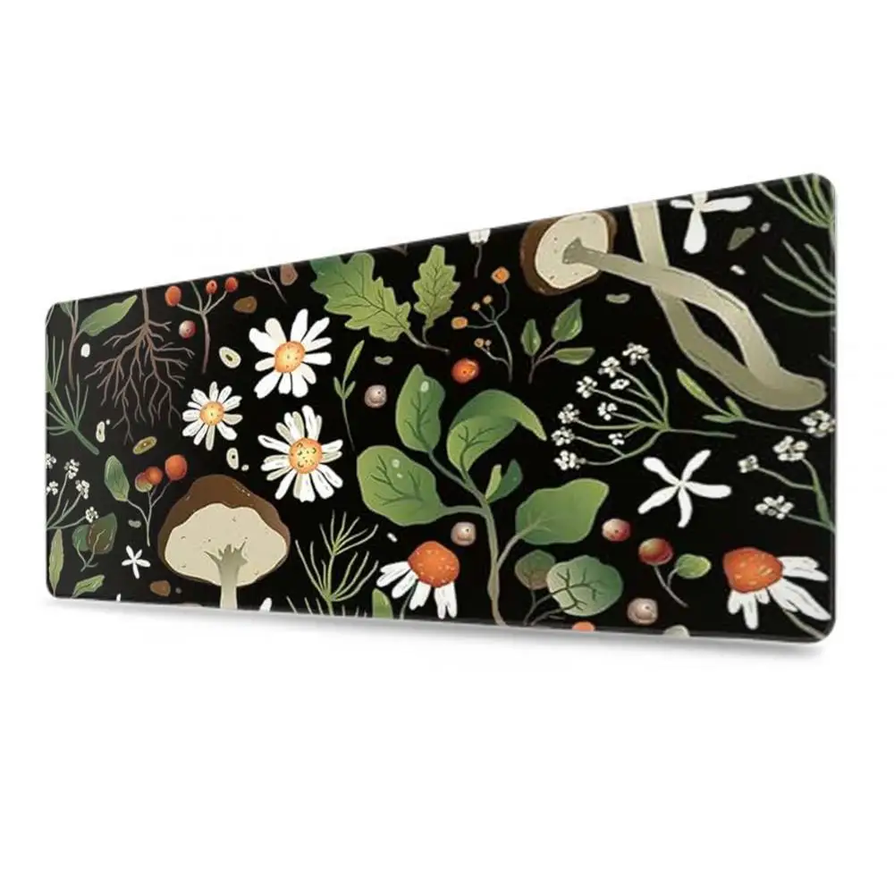 Cute Gaming Deskmat Vintage Mouse Pad Botanical Mousepad Plants Wild Mushroom Flowers, Large Keyboard Pc Laptop Decor Deskpad