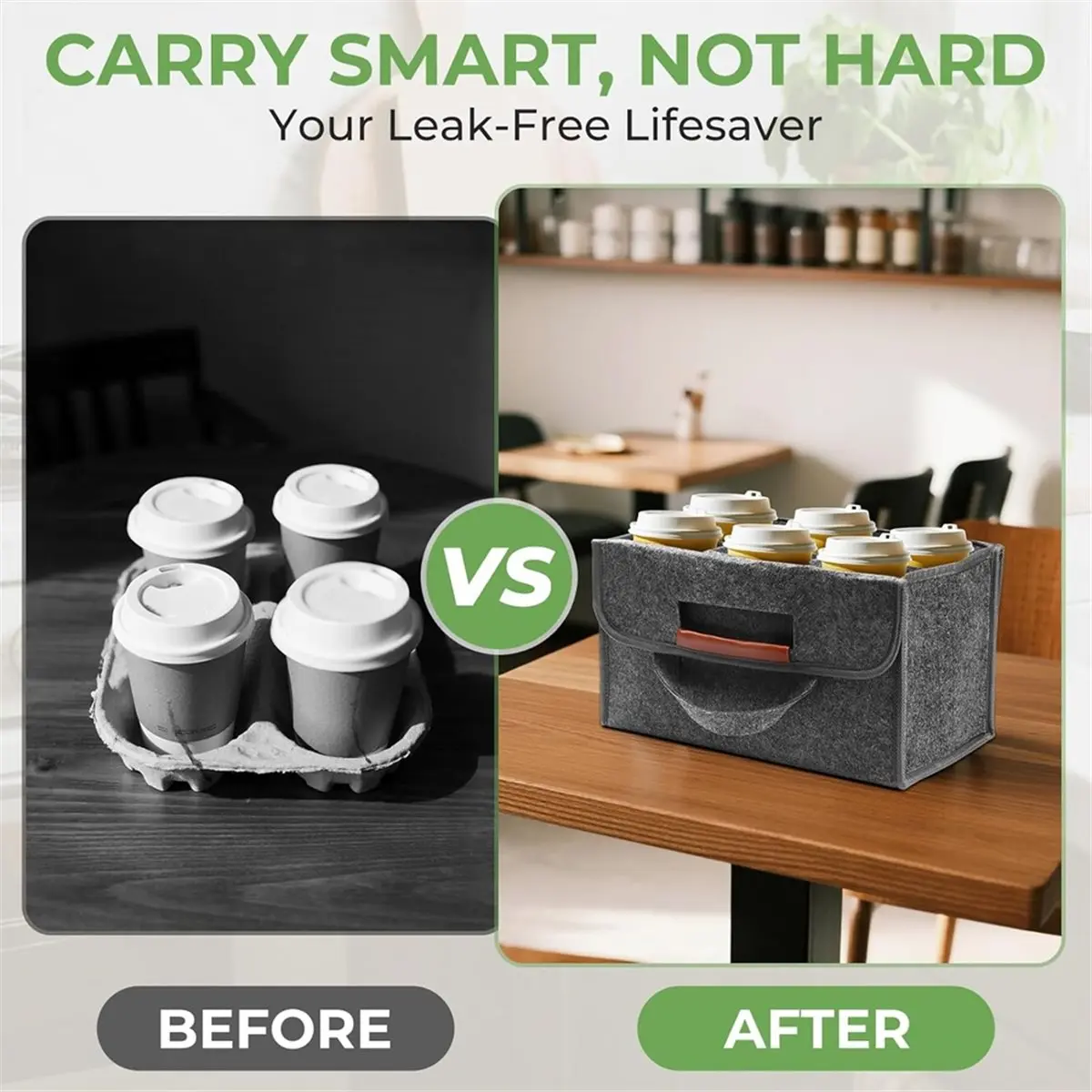 

2026 Новая 6-чашковая фетровая подставка для напитков для доставки, изолированная многоразовая корзина для напитков со складным дизайном и регулируемыми перегородками