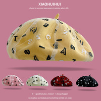 Korean Fashion Letter Print Mesh Beret Women's Summer Thin Breathable Painter Hat Big Head Circumference Octagonal Hat