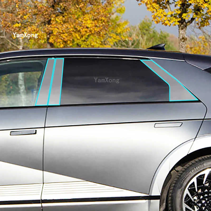 For Hyundai IONIQ 5 2022-2023 Accessories Car Exterior Center Pillar Protective Film Transparent Smoked Black TPU Sticker