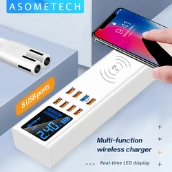 8 Ports LED Display USB Charger Wireless Charger Fast Charging Station Phone Charger Adapter For iPhone Xiaomi Samsung Huawei