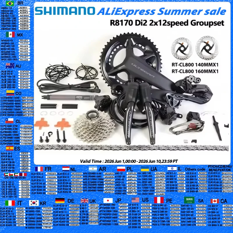 Shimano ULTEGRA Di2 R8170 2x12s groupe Di2 R8100 pédalier 11-30T 11-34T Cassette FD RD R8150 dérailleur pour groupe de vélo de route