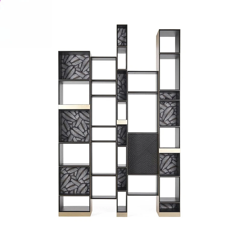 

Luxury creative solid wood bookshelf villa designer art metal bookcase