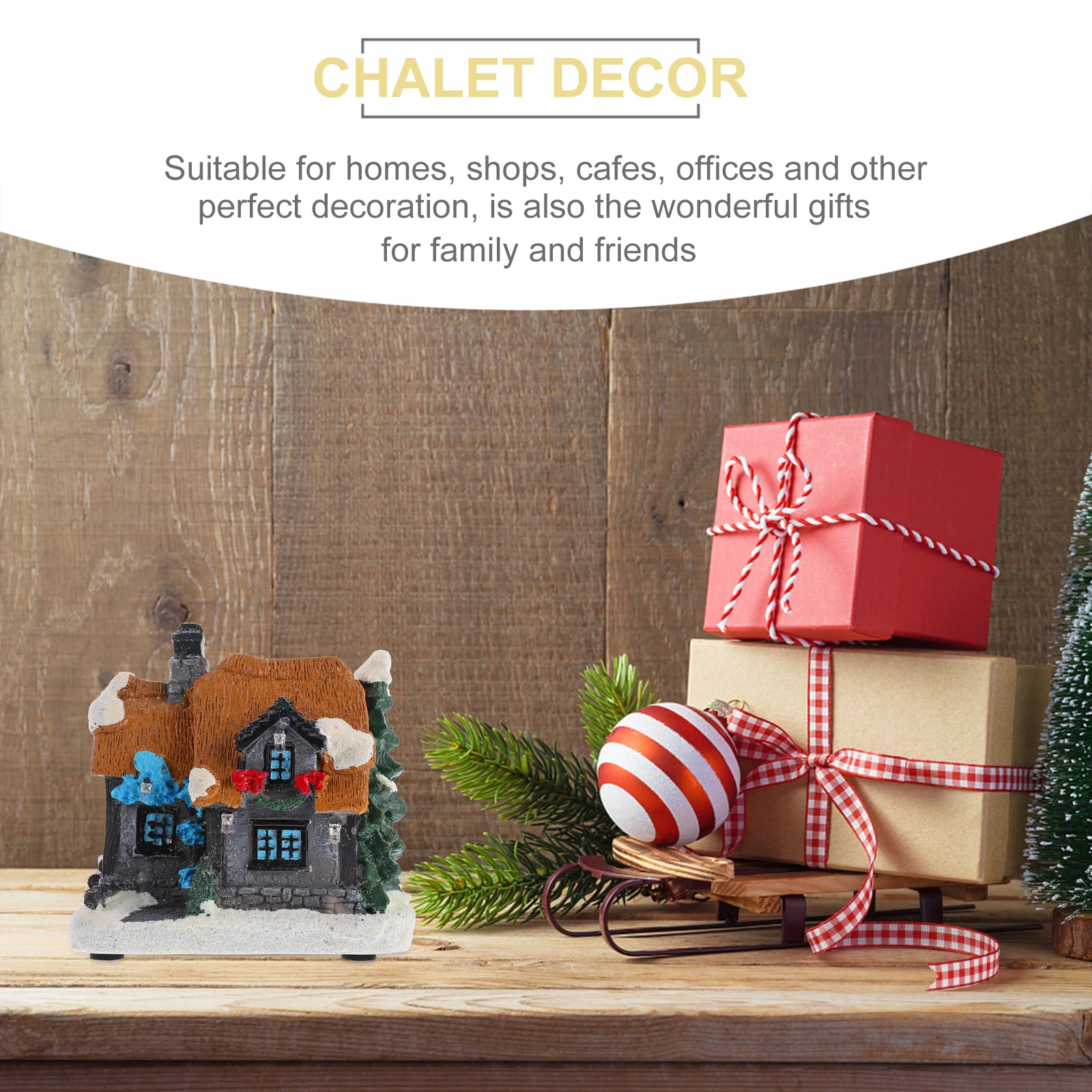 

Resin Decorative Items Mini Xmas For Table Window Home Shop Office Decor Luminous Xmas Chalet Small Chalets