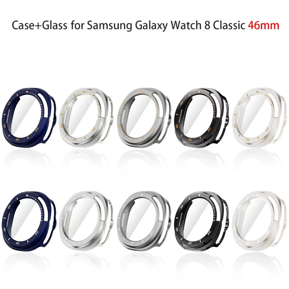 Case+Glass For Samsung Galaxy Watch 8 Classic 46mm with Scale Tempered Film Integrated Bumper Galaxy Watch 8 Classic Cover