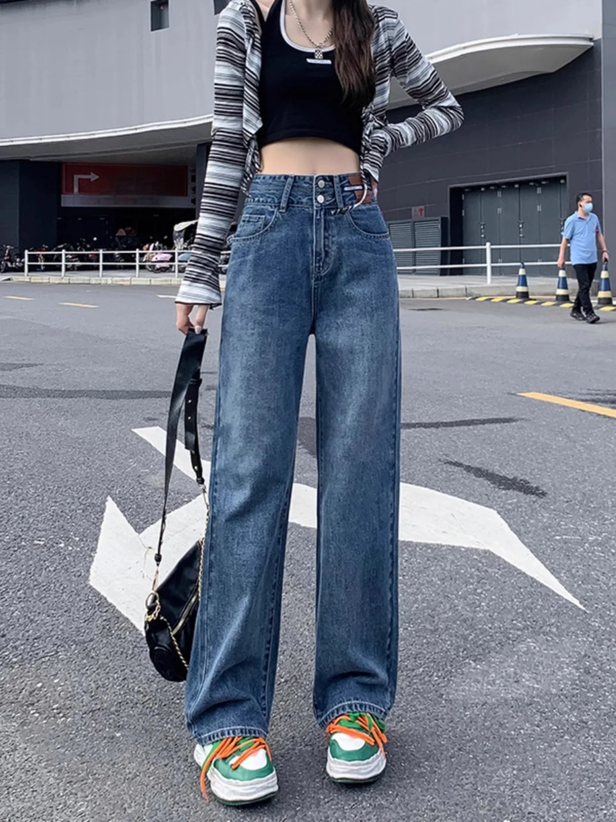 

Retro Blue High Waist Wide Leg Denim Pants Women's Early Autumn New Small Size Slimming Loose Versatile Straight Leg Pants