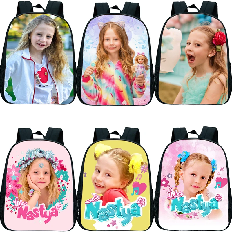 12 Inch Like Nastya Print Backpack Kids School Bags Boys Girls Softback Kindergarten Bag Cute Girl Pattern Toddler Mini Bookbag