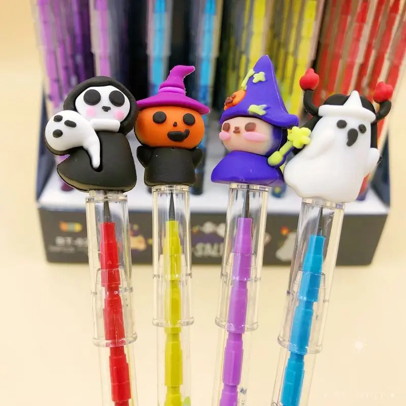 2023 New 56pcs Halloween Bullet No Sharpening Pencil Pumpkin Skull Theme Cartoon Pencil Kids Learning Stationery Wholesale