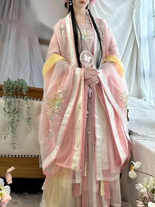 

Ancient Traditional Chinese Style Women Elegant Hanfu Dress Fairy Embroider Stage Folk Dance Costume Retro Song Dynasty Clothes