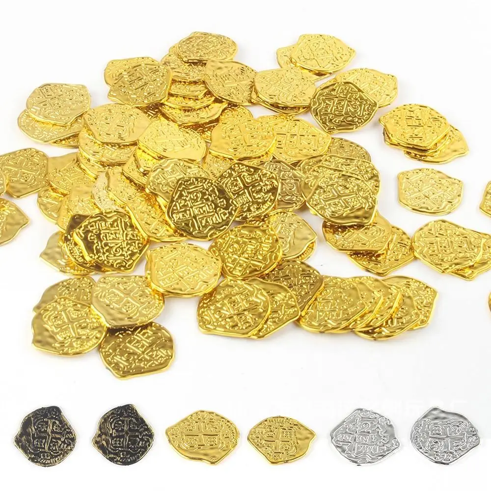 3.7*3.5cm Halloween Pirate Treasure Coins Photo Props Festival Ornament Plastic Game Currency Gold Silver Party Supplies