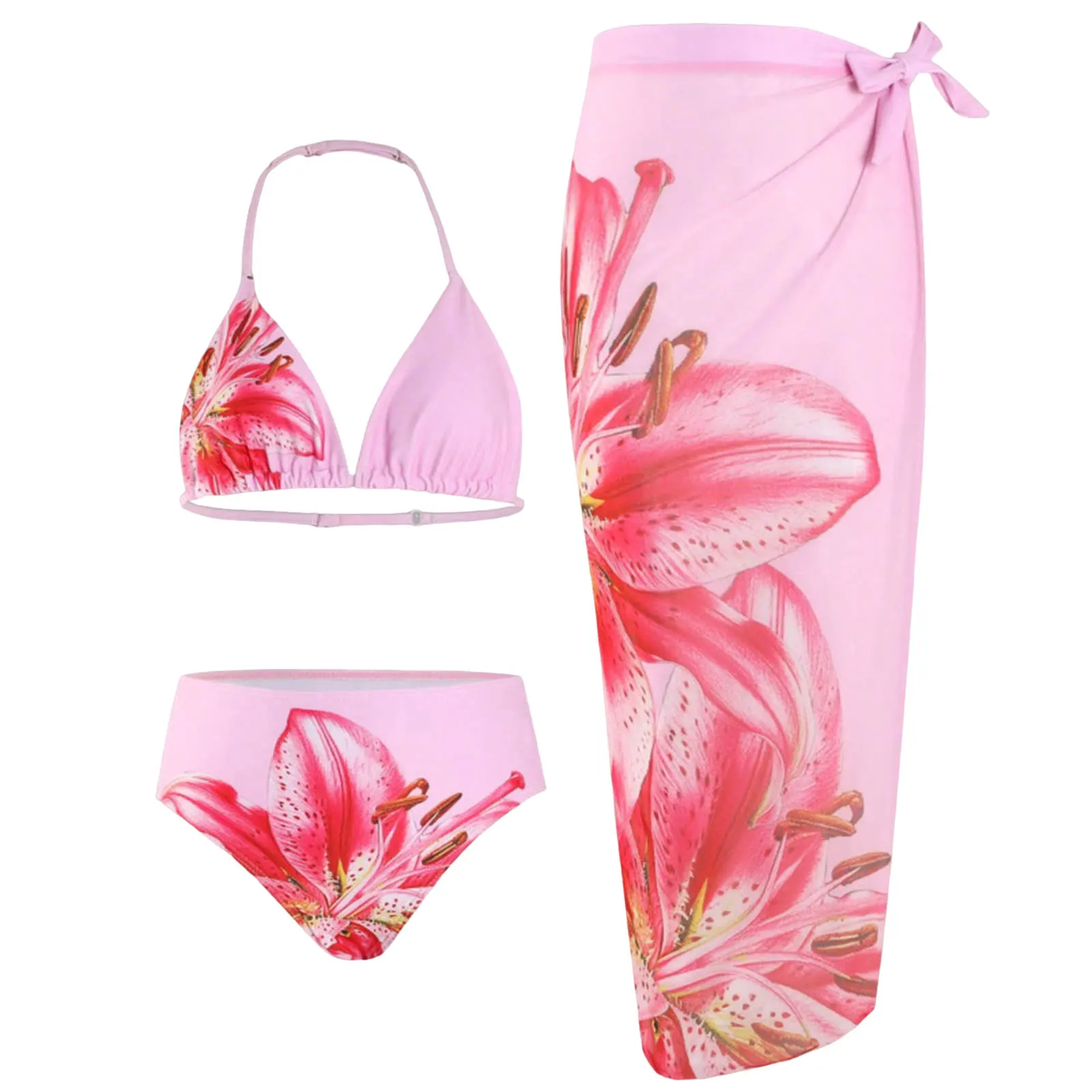 Girls Three Piece Swimsuit Set Comfortable And Breathable Stylish Three Piece Design With Adjustable Shoulder Bikini 2 Set Piece