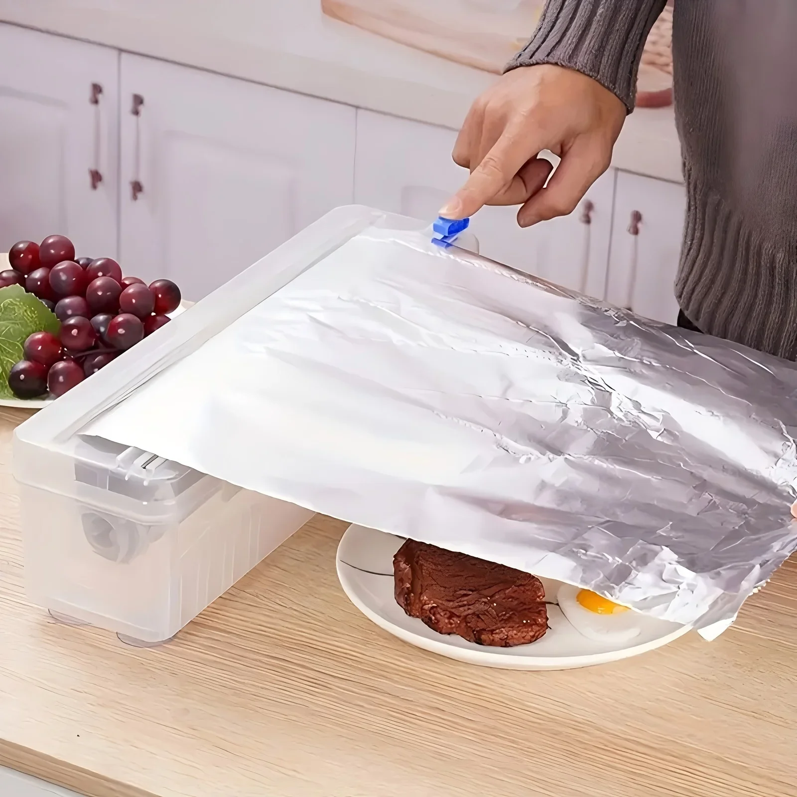 Hot Sales Multifunctional Reusable Plastic Wrap Cutter and Dispenser with Built-In Slicer,Idea for Kitchen Storage, Office Use