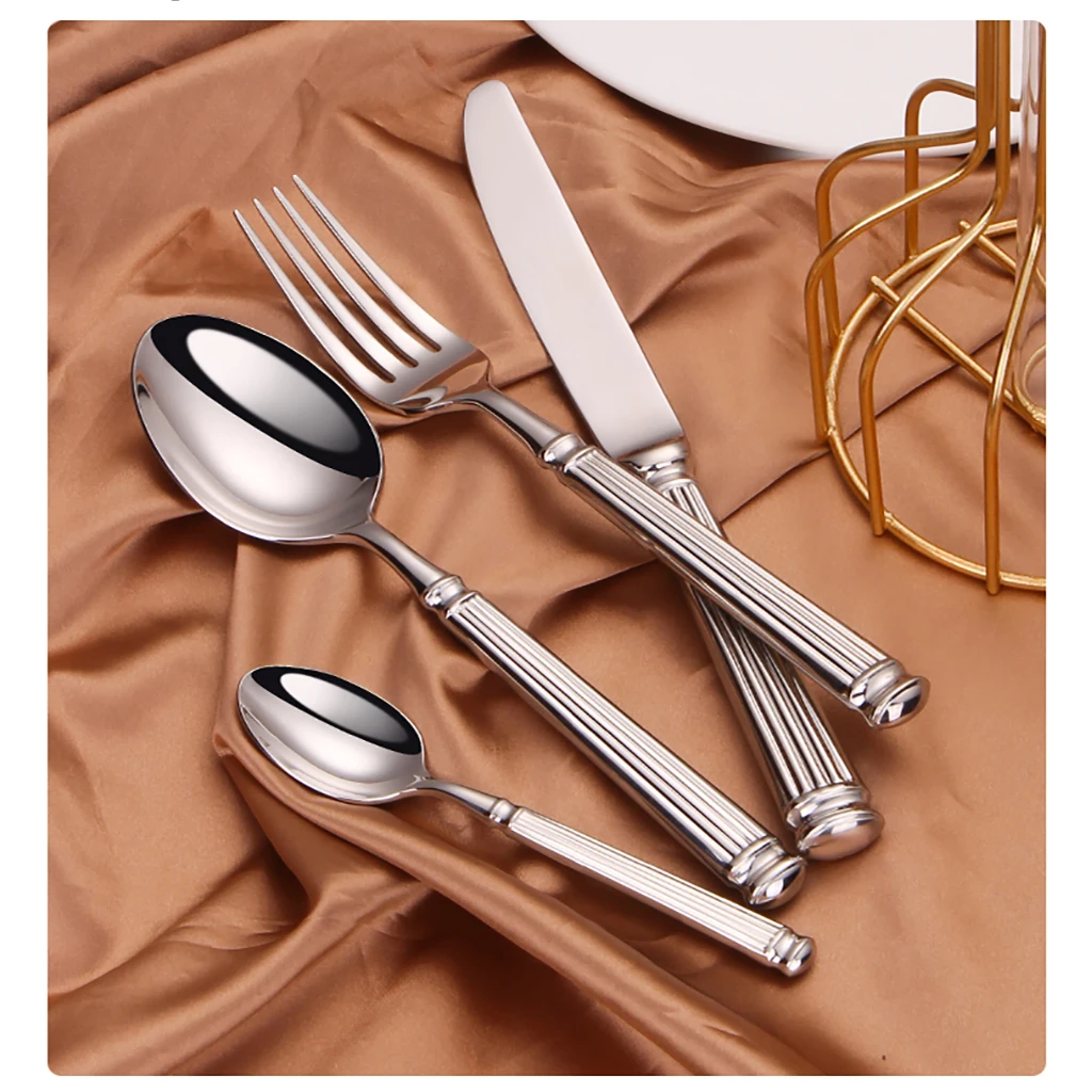 12/16/20 Pieces Sliver Tableware Set Stainless Steel Cutlery Elegant Dinnerware Vintage Knife Spoon Fork Set Kitchen Utensils