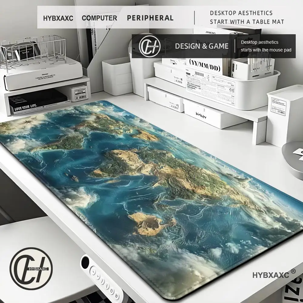 HYBXAXC Mouse Pad A Large Gaming Mouse Pad Featuring A Adventure-Style World Map Design, with a Non-Slip, Washable Rubber Base.