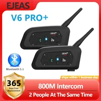 EJEAS V6 PRO + intercomunicador para casco de motocicleta, auriculares Bluetooth, comunicador de 6 conductores, reproductor de música V5.1 resistente al agua, interfono de 800m