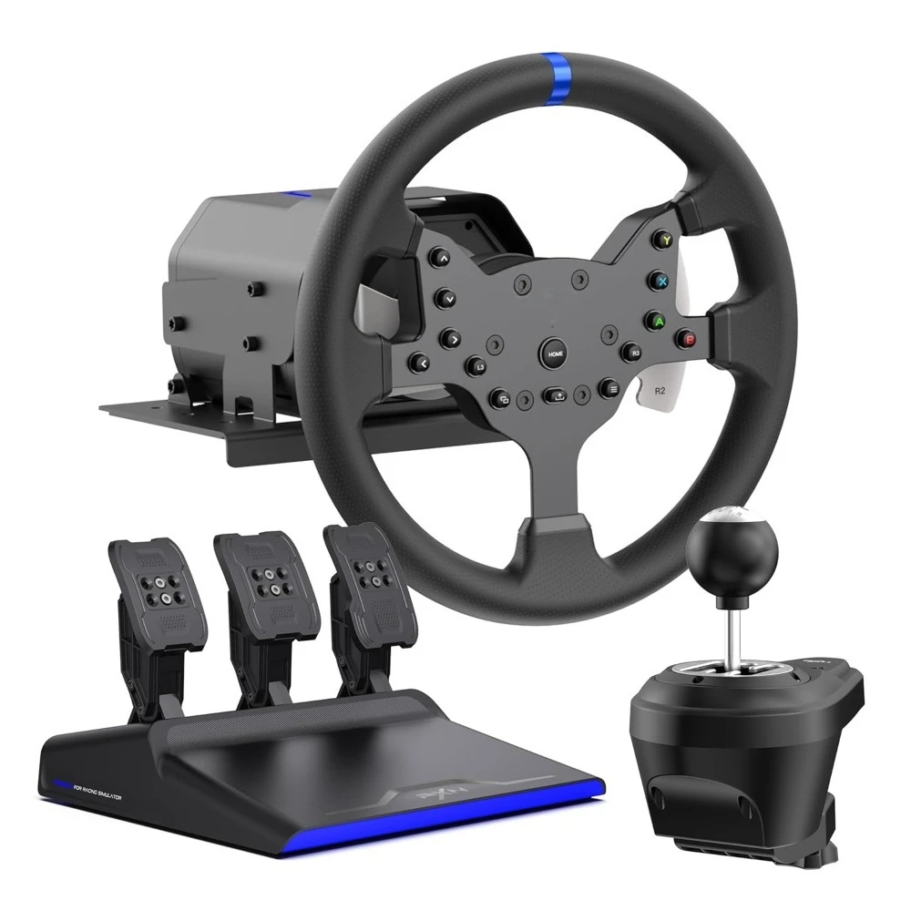 Sim Racing Steering Wheel 270 to 900 Degrees Adjustable with Force Feedback 3.2Nm Hall Sensor Pedals H Shifter for PC PS4