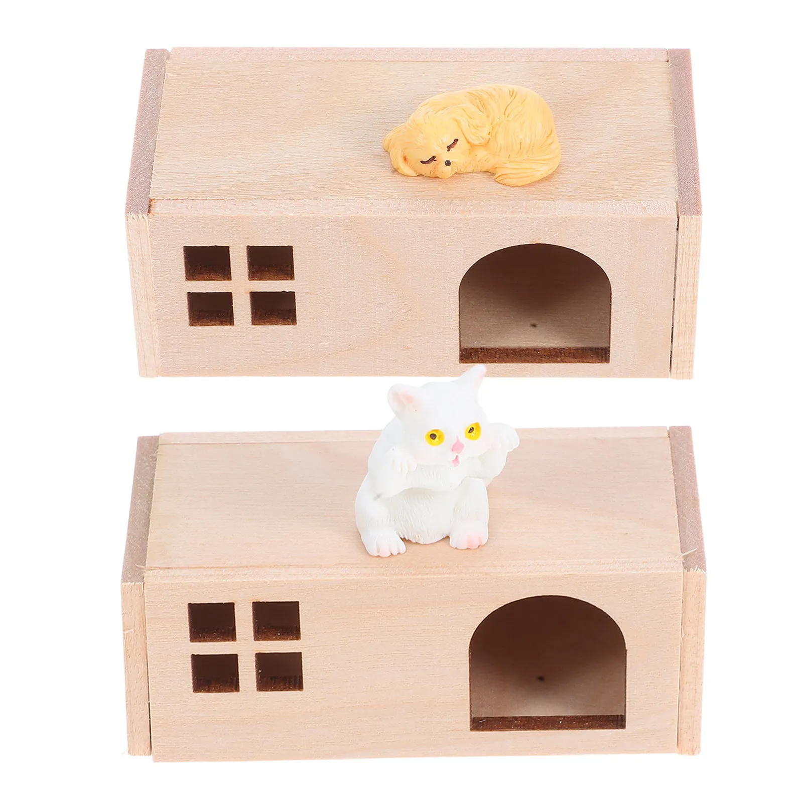 1Set Pet House Decorations Realistic Miniature Dog Cat Figures Resin Wooden 1 12 Scale Dollhouse Accessories Playset for Pretend view 4