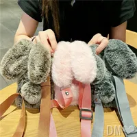 Adjustable Crossbody Lanyard Strap Rabbit Phone Case For Xiaomi Redmi Note 13 Pro 13T 14 12 13C A3 Plush Fur Cover Bunny Ears