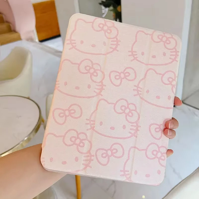 Olá kitty ipad caso para ipad 7/8/9th 10th geração 10.9 ar 3 4 5 mini 6 bonito sanrio acrílico com caneta slot capa dos desenhos animados