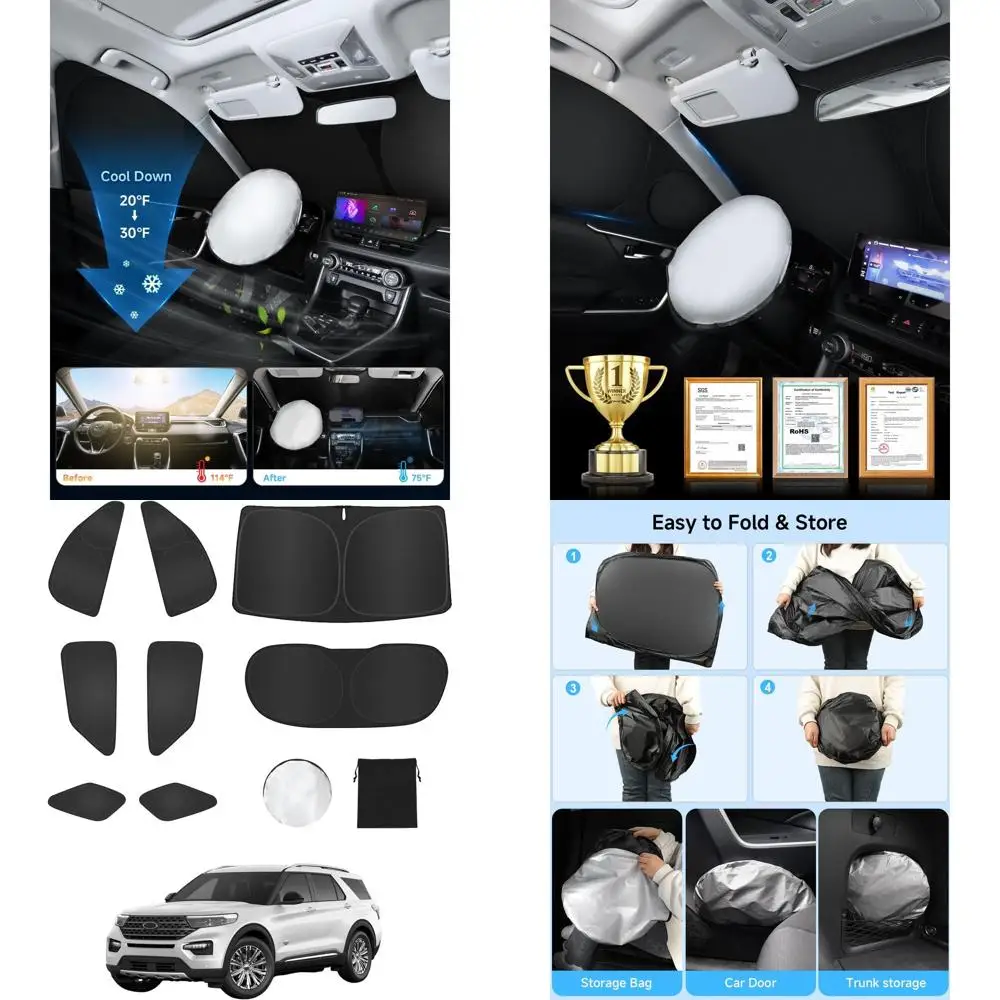 

Universal 8-Piece Window Shade Kit - Full Coverage Windshield Sun Visor with UV Protection for Front, Rear, and Sides - Ideal fo
