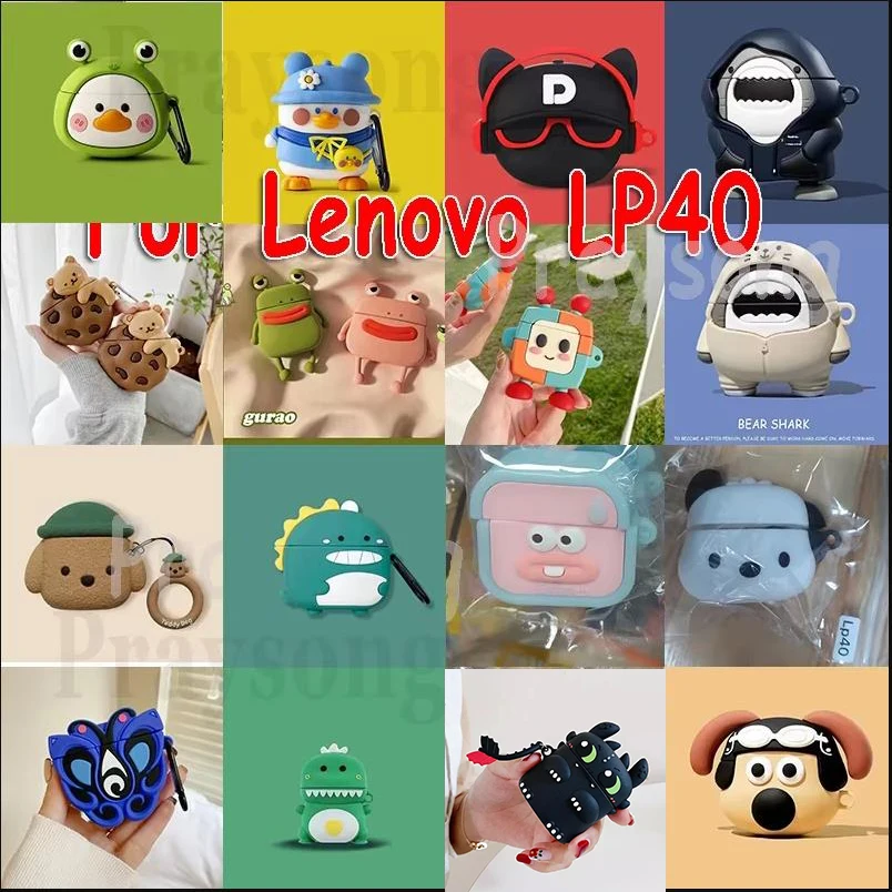 Bonito dos desenhos animados capa para lenovo lp40 caso capa protetora de silicone capa lenovo fone de ouvido botões funda lp40 caixa de carregamento saco macio