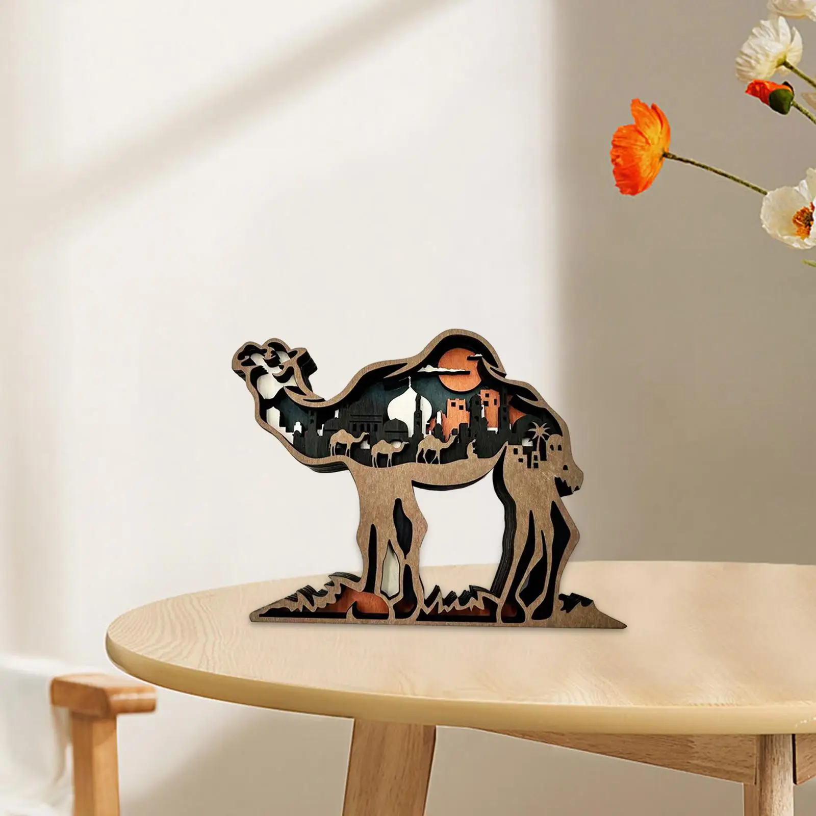 Camel Statue Decor Wooden Animal Decoration Collectible Camel Figurine for Cabinets House Coffee Table Entryway Cabinets Shelf