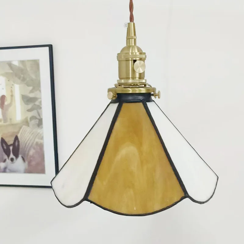 Brass Colored Glass Pendant Light, Nordic Retro Decorative Lighting Fixture for Hallway Bedroom Study Living Room Dining Room