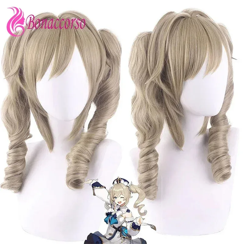 

Barbara Anime Cosplay Wig Double Ponytail Roman Scrolls Synthetic Short Curly Wig Cute Girl Comic-Con Coser Wig Daily Party