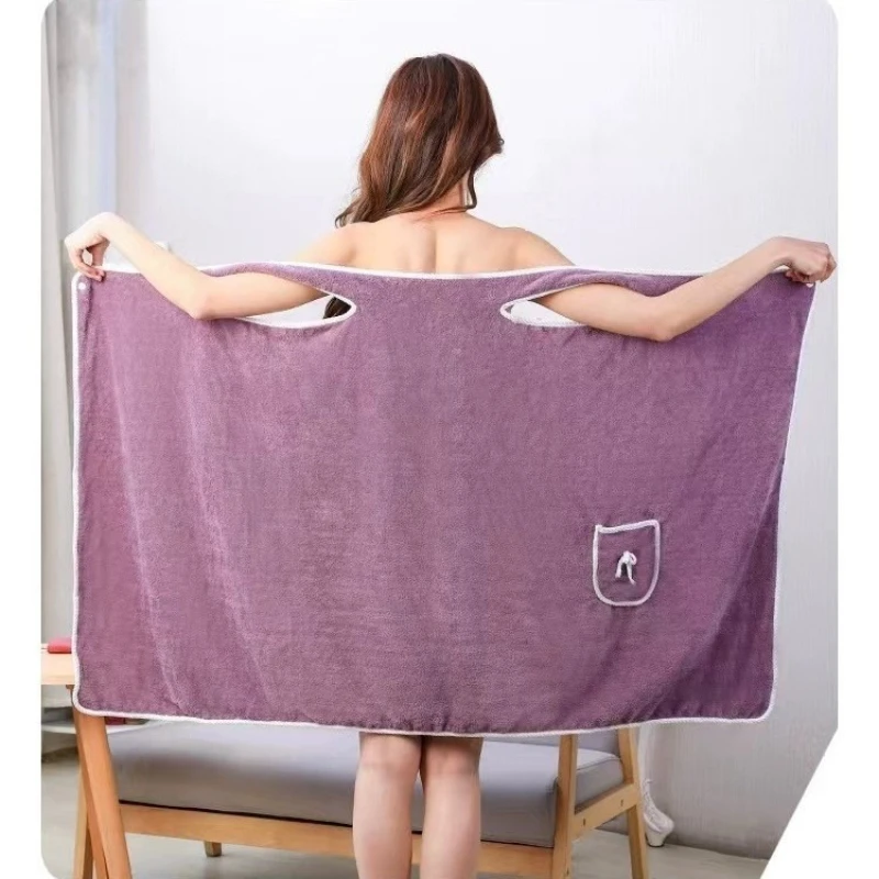 Ladies' Soft Coral Fleece Shower Dress Thickened Absorbent Towel Quick Drying Bathrobe Nightgown That Can Be Worn Bath Towel