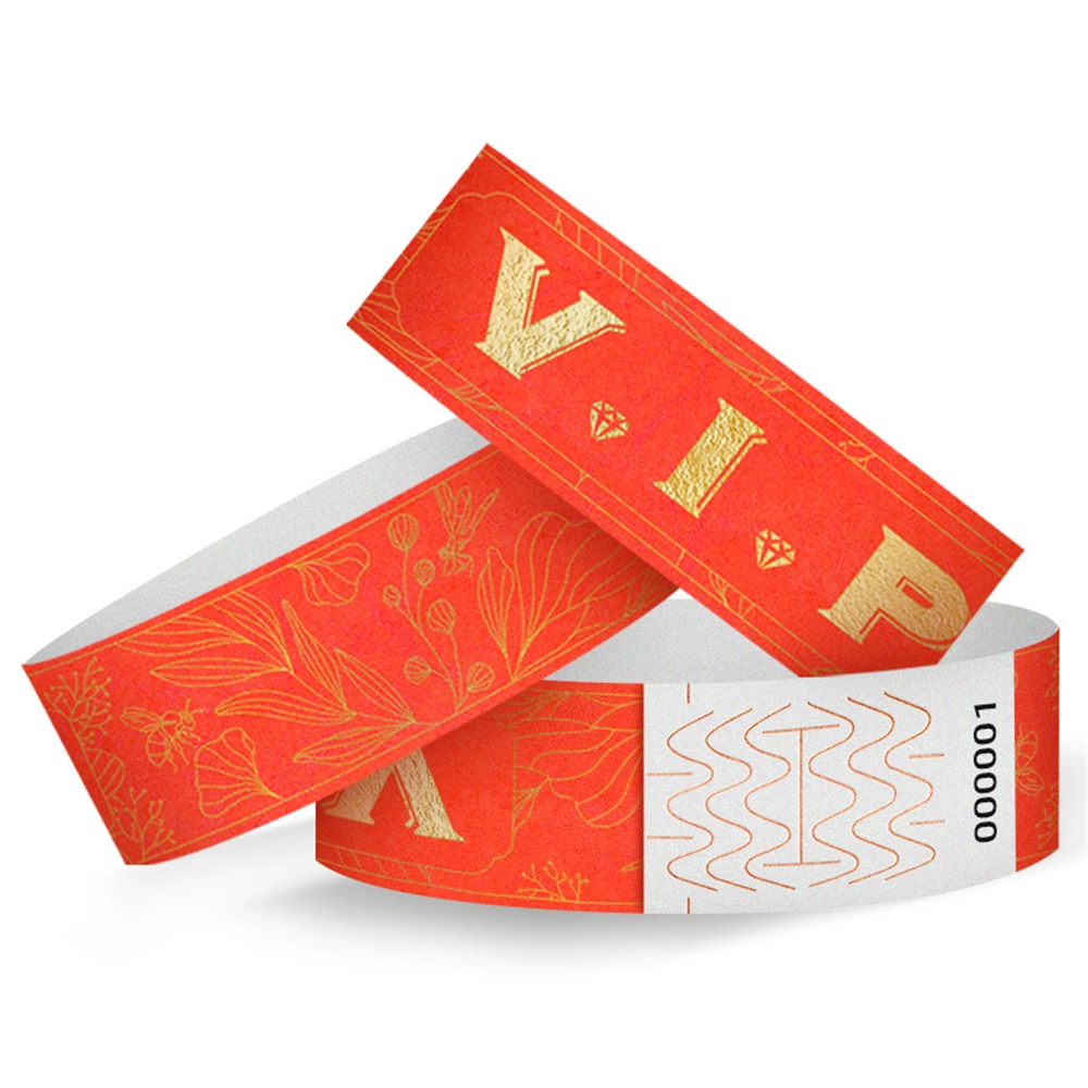 100pcs VIP Disposable Party Bracelet Wristband Hot Stamping Process Anti-counterfeiting Tickets Waterproof And Tear-resistant