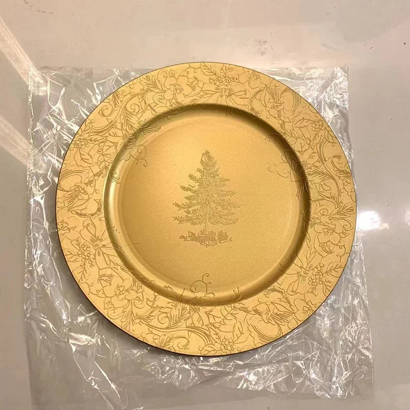 Gold 13Inches Charger Plates Plastic Service Underplate Wedding Party Minimalist Santa Claus Christmas Tree Decoration Tray