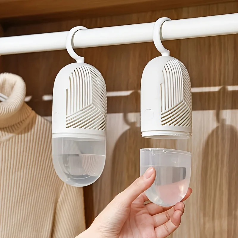 Clothes Dehumidification Box Reusable Hanging Dehumidifier Packs Anti-Mold with Water Collector&Hook for Wardrobe Closet Cabinet
