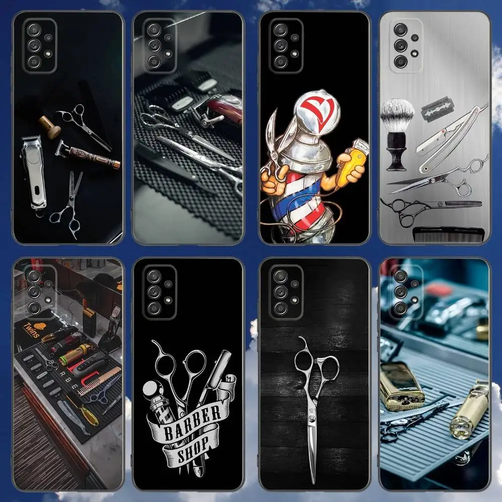 

Barber Shop Hair style tools Phone Case For Samsung Galaxy A 91,80,73,72,71,53,52,51,22,5G Shockproof Soft Black Cover