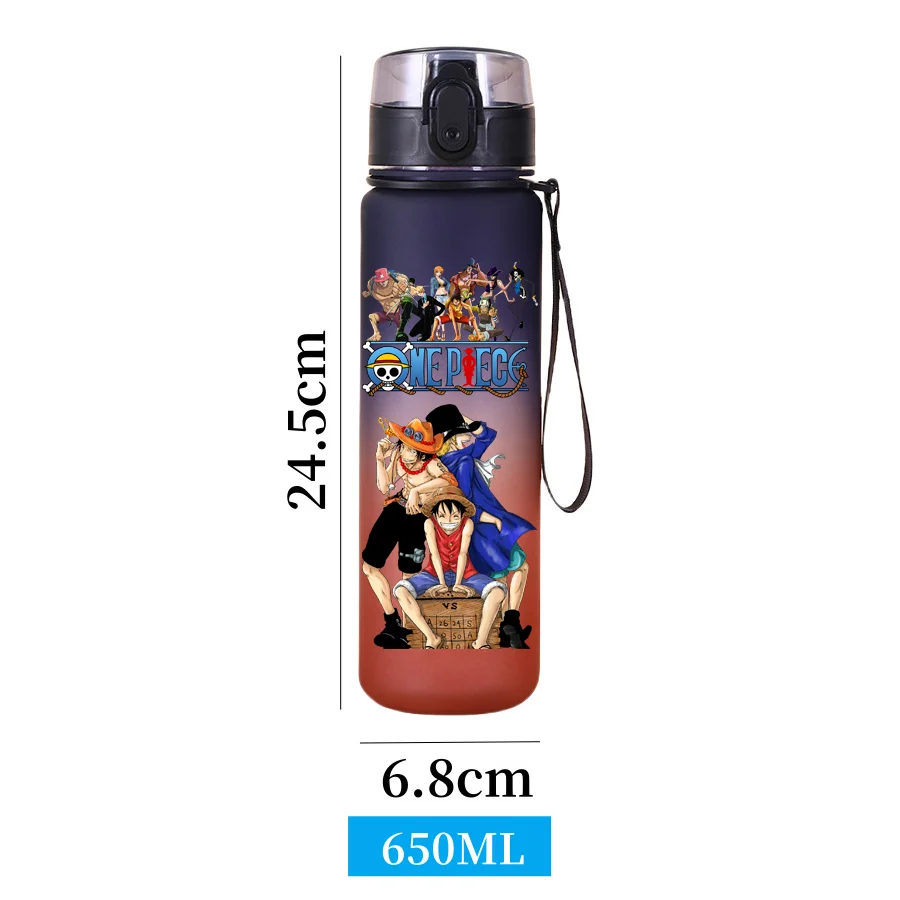 Botol Air ONE PIECE 650ML Anti Bocor dengan Tutup Lipat Pengunci, Botol Minum Portabel untuk Luar Ruangan, Gym, Wadah Plastik Berwarna-warni, Hadiah