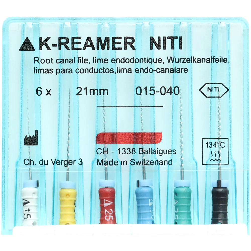 6 sztuk/paczka 21/25mm 015-040 Dental K-REAMER NiTi elastyczny Endo kanał korzeniowy do użytku ręcznego K pliki endodontyczne materiały