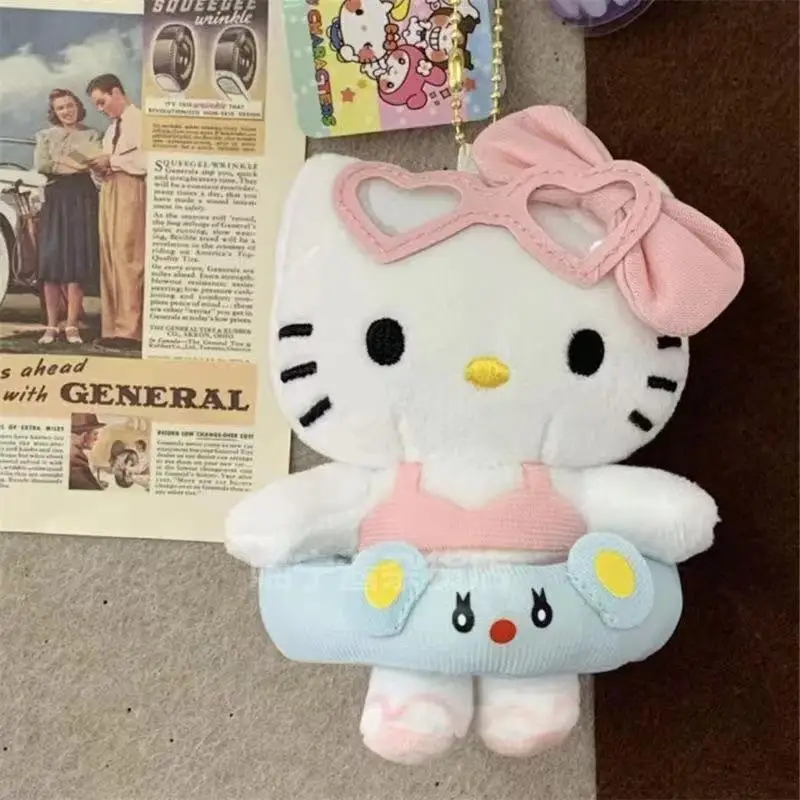 سانريو مرحبا كيتي الكرتون أفخم سلسلة دمية ملء المفاتيح هاواي السباحة الدائري سلسلة الظلام الجلد لعبة قلادة هدايا عيد الميلاد