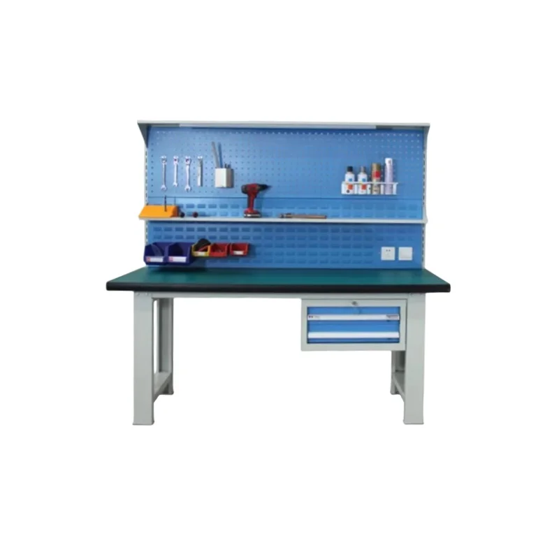 

Industrial Workshop Staff Workstation Woodworking Bench with Tool Pegboard and Drawers Garage Storage Workbench