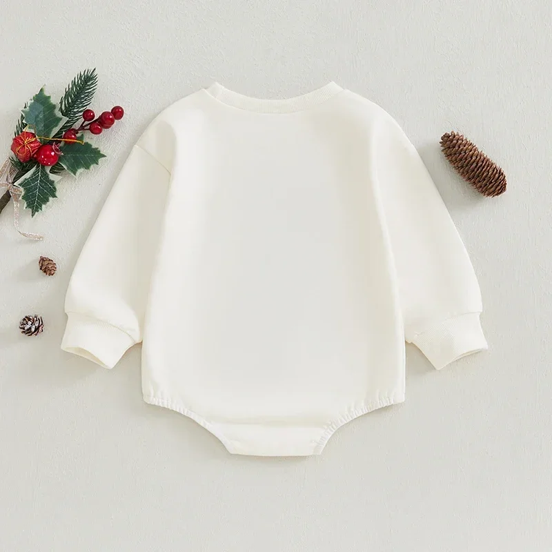 Baby Boys Girls Christmas Romper Snowman/Tree Embroidery Crew Neck Bubble Jumpsuit for Newborn Clothes