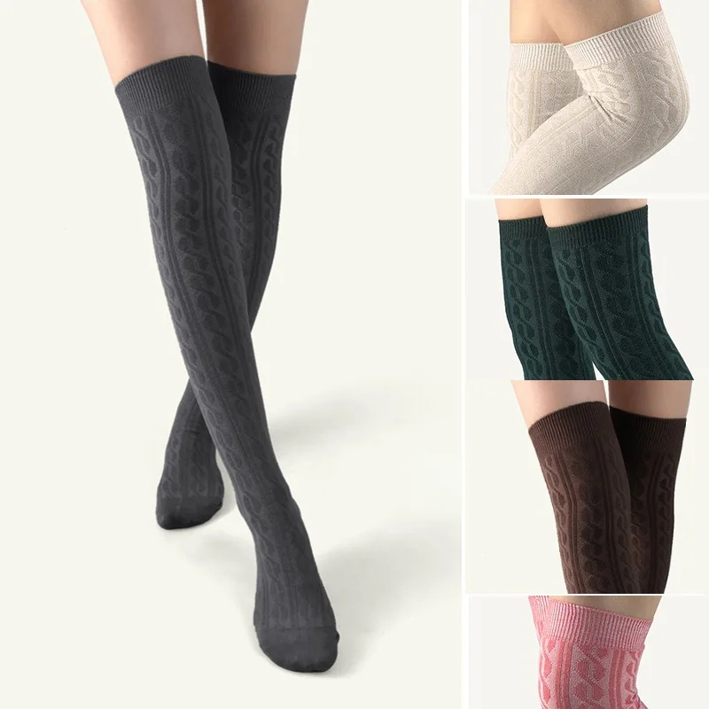 

1 Pair Women Thermal Knit Over The Knee Socks Cozy Thickened Winter Thigh High Socks Warm Stylish Cold Weather Leg Warmers