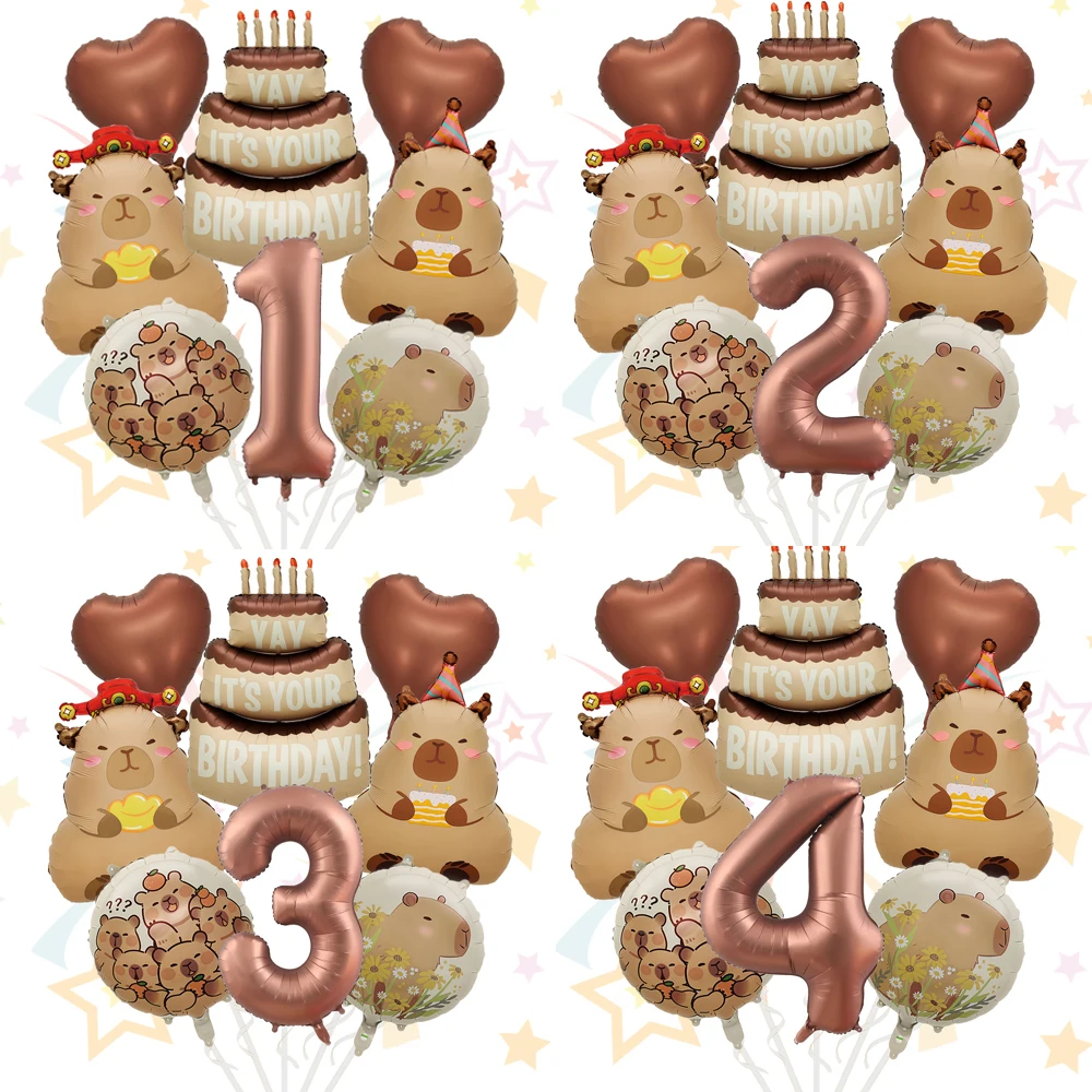 1Set Cartoon Tier Capybara Thema Geburtstag Kuchen Ballon Set Kinder Party Decor Kaffee Anzahl Folie Ballon Baby Dusche Geschenke