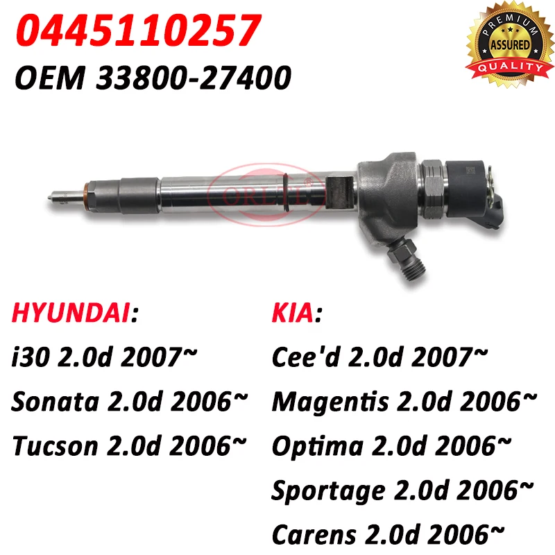 For HYUNDAI Nozzle 0445110257 Common Rail Injector 0 445 110 257 OEM 33800-27400 FOR KIA 0986435156 3380027400