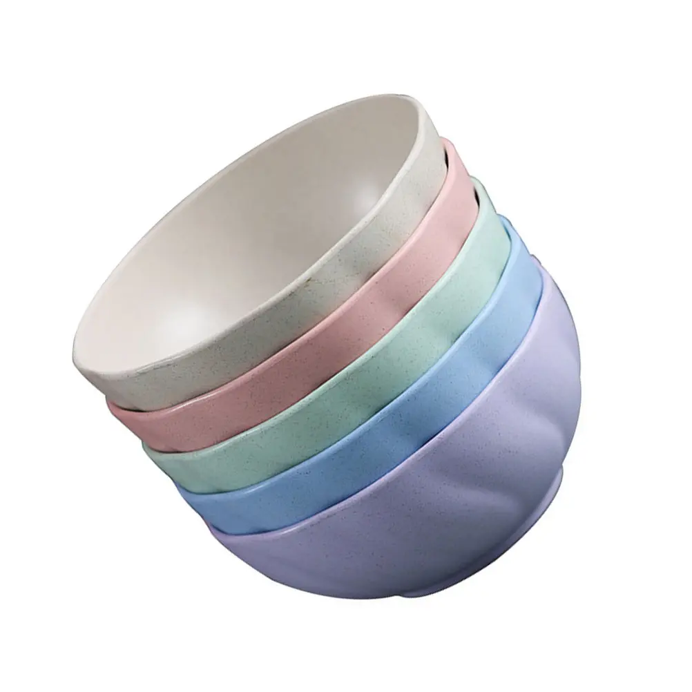 5Pcs Wheat Straw Salad Bowl Set Fashion Tasteful Appearance Appetite Boosting for Fruit Vegetables Noodles Soup Wheat Straw Rice
