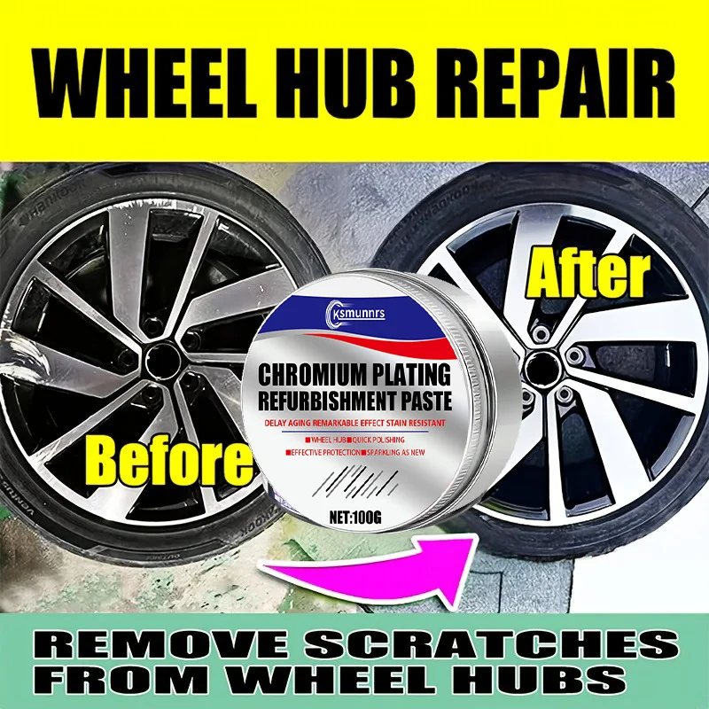 Universal Car Wheel Hub Repair Paste 100g - Scratch, Fade Removal for Aluminum Alloy & Chrome Rims, Polishing Wax for Black, Whi